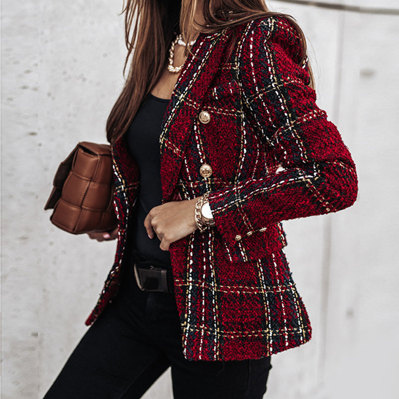Product Image for Heidi-Mode | Kariert Damen Blazer, Wein rot / 3XL