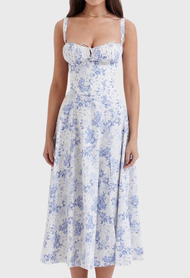 Product Image for Heidi-Mode | Midi Bustier Korsett Sommerkleid, Blaues Muster / XL