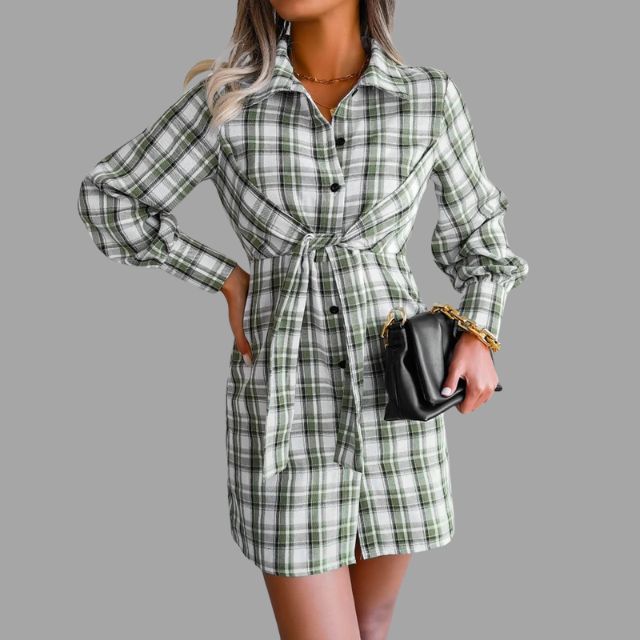 Product Image for Heidi-Mode | Karierter Hemdkleid mit Gürtel, Grün / 3XL