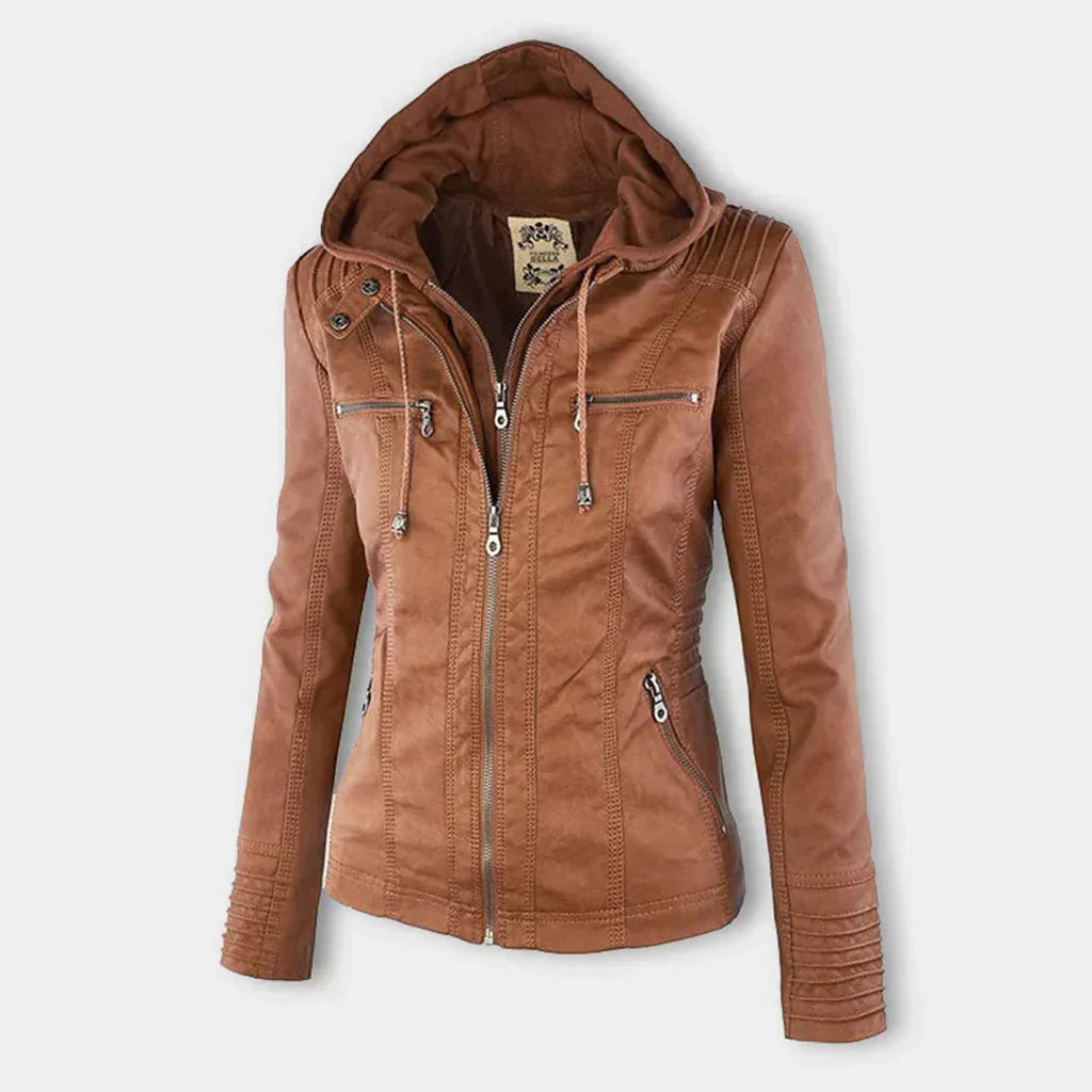 Product Image for Heidi-Mode | Damen Lederjacke mit Kapuze, Braun / XS