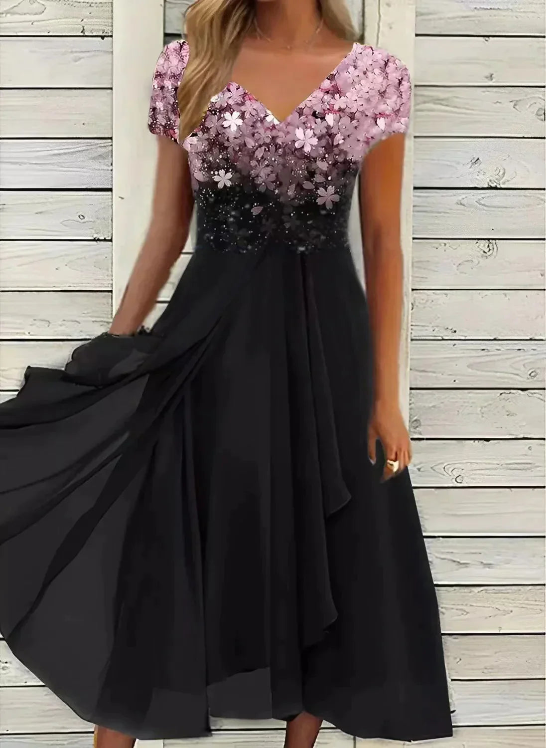 Product Image for Heidi-Mode | Elegantes Damen Chiffon Cocktailkleid für Festliche Anlässe, Rosa-Schwarz / XL