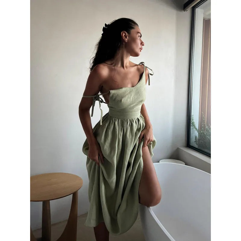 Product Image for Strandkleid aus Baumwolle und Leinen: Vintage-Stil, Verde / S