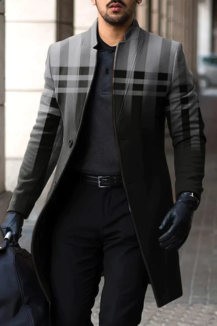 Product Image for Heidi-Mode Einreihiger langer Daunenmantel für Herren, Schwarze und graue Linien Design / XL
