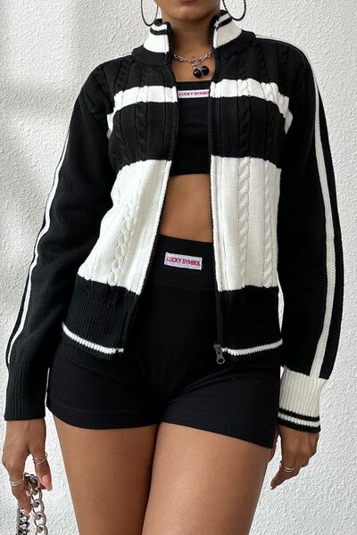 Product Image for Heidi-Mode | Kabelstrick Farbblock Raglan Ärmel Cardigan, Schwarz / M