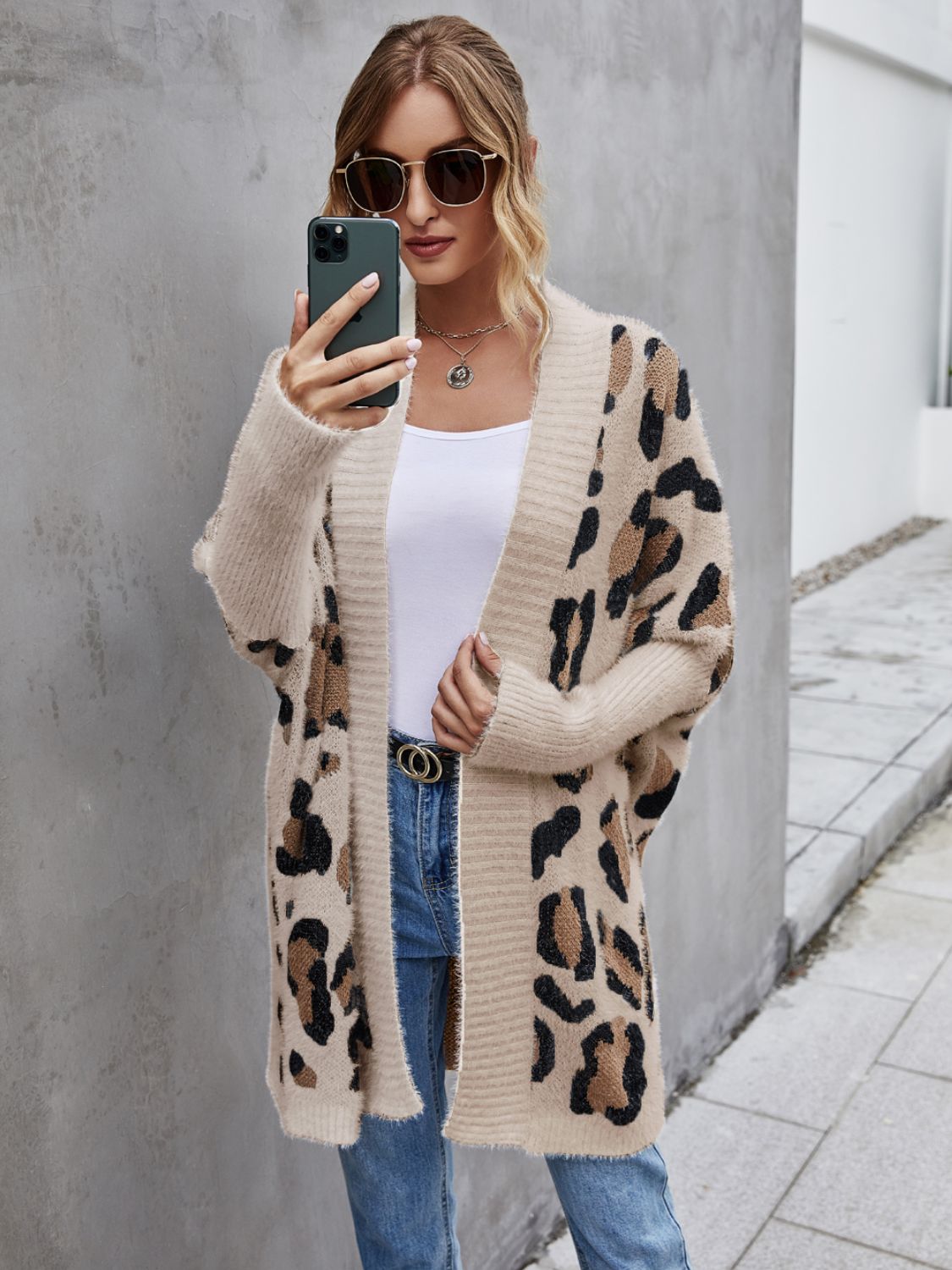 Product Image for Heidi-Mode | Engel Flügel Leopard Muster Fuzzy Strickjacke, Khaki / S