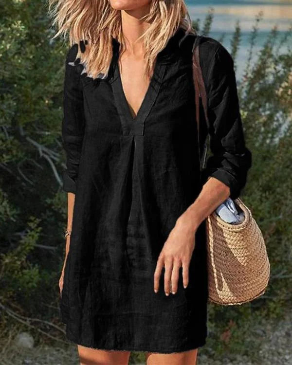 Product Image for Heidi-Mode | Vintage-Stil Casual Kleider mit V-Ausschnitt, Schwarz / XL