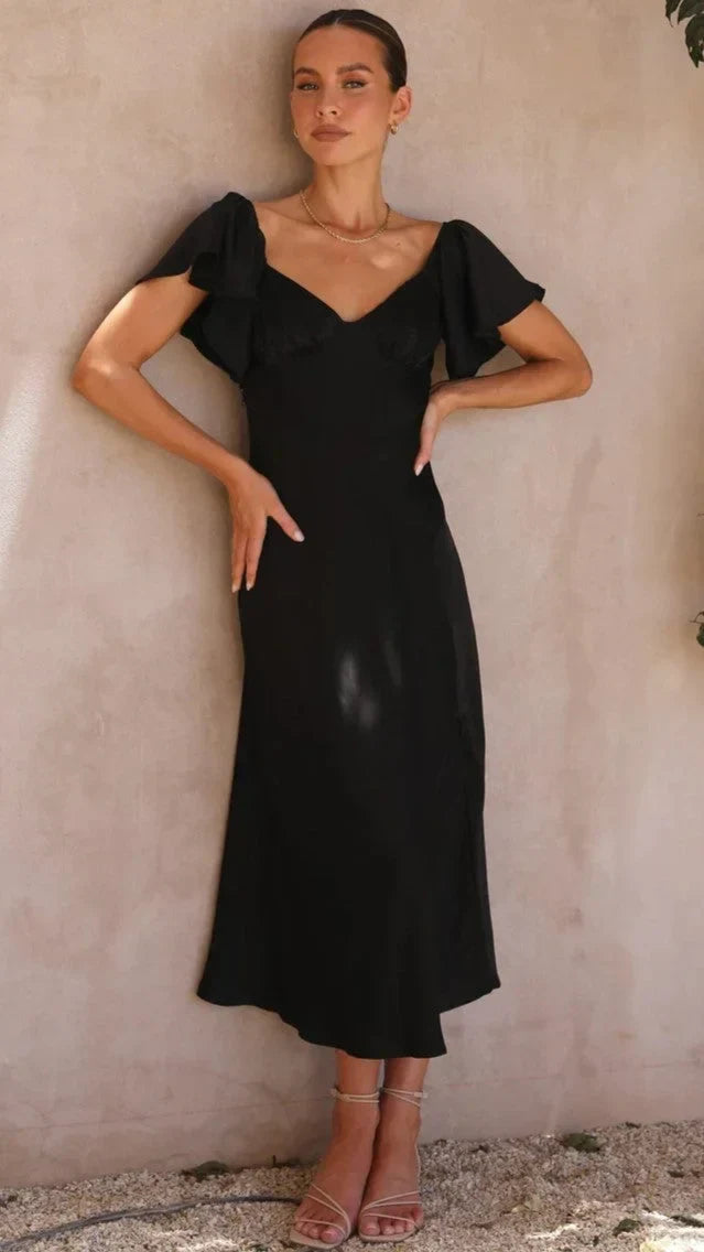 Product Image for Heidi-Mode | Schwarzes Midikleid Mit Schulterfreien Trägern, Schwarz / L