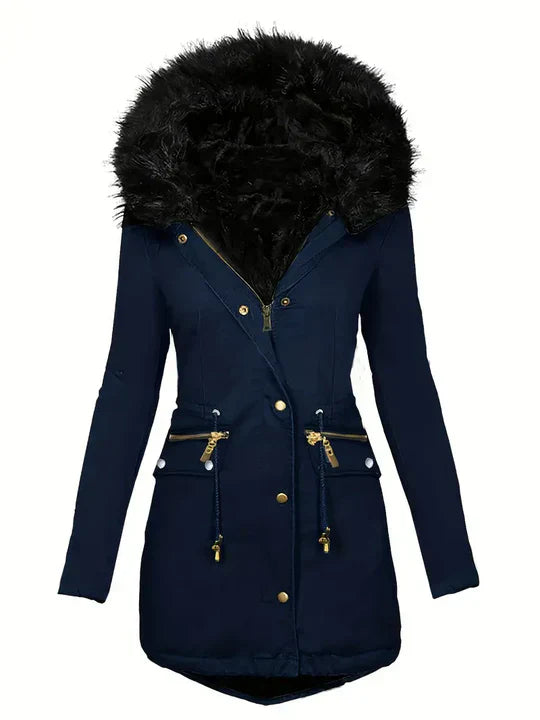 Product Image for Heidi-Mode | Manteau Parka Avec Capuche En Fourrure Synthétique Et Cordon De Serrage, Bleu / L