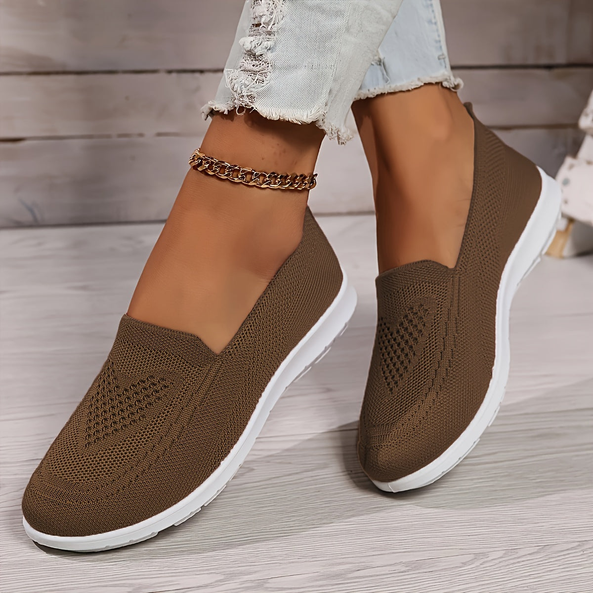 Product Image for Heidi-Mode | Einfarbige Gestrickte Sneaker Für Damen, Braun / EU 42