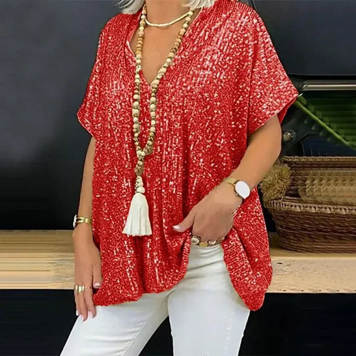 Product Image for Heidi-Mode | V-Ausschnitt Pailletten Bluse, Gold / XXL