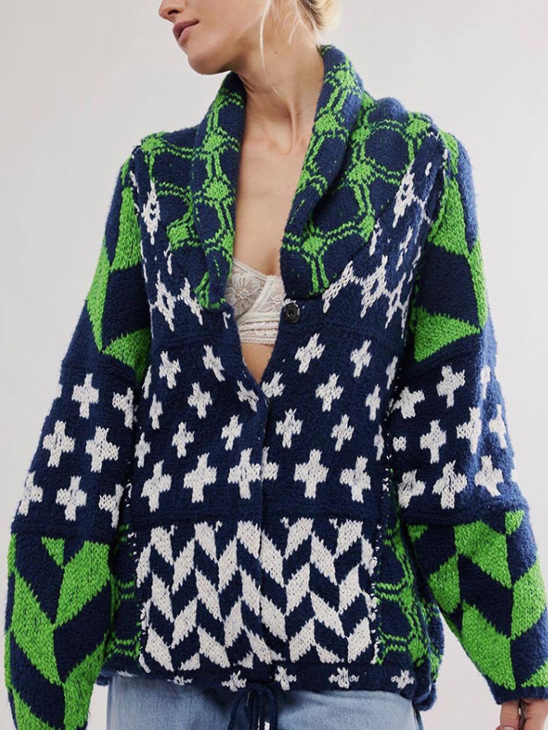 Product Image for Heidi-Mode | Kragenhals Langarm Cardigan, Grün / Eine Größe