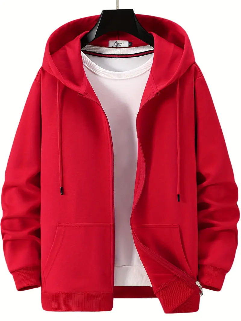 Product Image for Heidi-Mode - Lässiger Herbst Full Zip Hoodie mit Kordelzug für Männer, Rot / XS