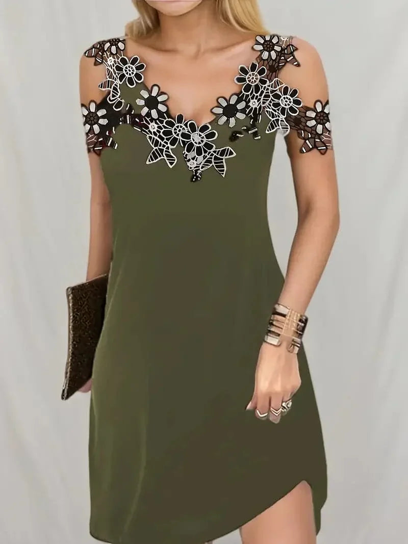 Product Image for Heidi-Mode | Kleid V-Ausschnitt mit Spitzen Ärmellos Figurumspielend Kurz Eleganter Schnitt, M / Grün