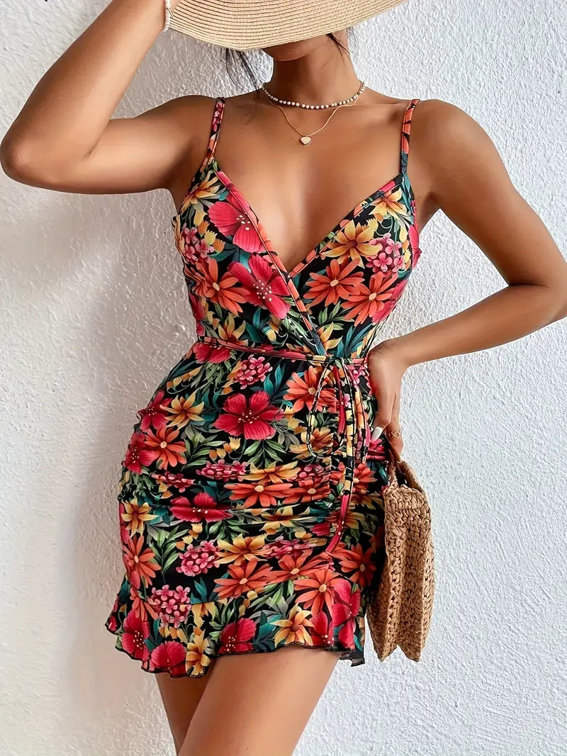 Product Image for Heidi-Mode | Sommerkleid Spaghetti-Träger Bodycon Fit Raffung & Schleifendetail, Schwarz / XL