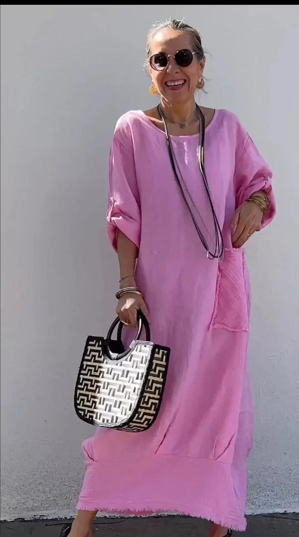 Product Image for Comfortabele Lange Mouwen Jurk, Roze / 3XL