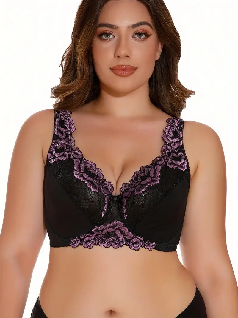 Product Image for Heidi-Mode | Breite, Blumige Bh mit Bügeln und Breiten Trägern, Lila Blumen / 90E