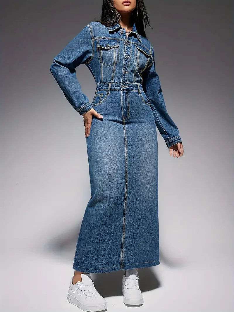 Product Image for Heidi-Mode | Langarm Denim Maxikleid, Blau / L