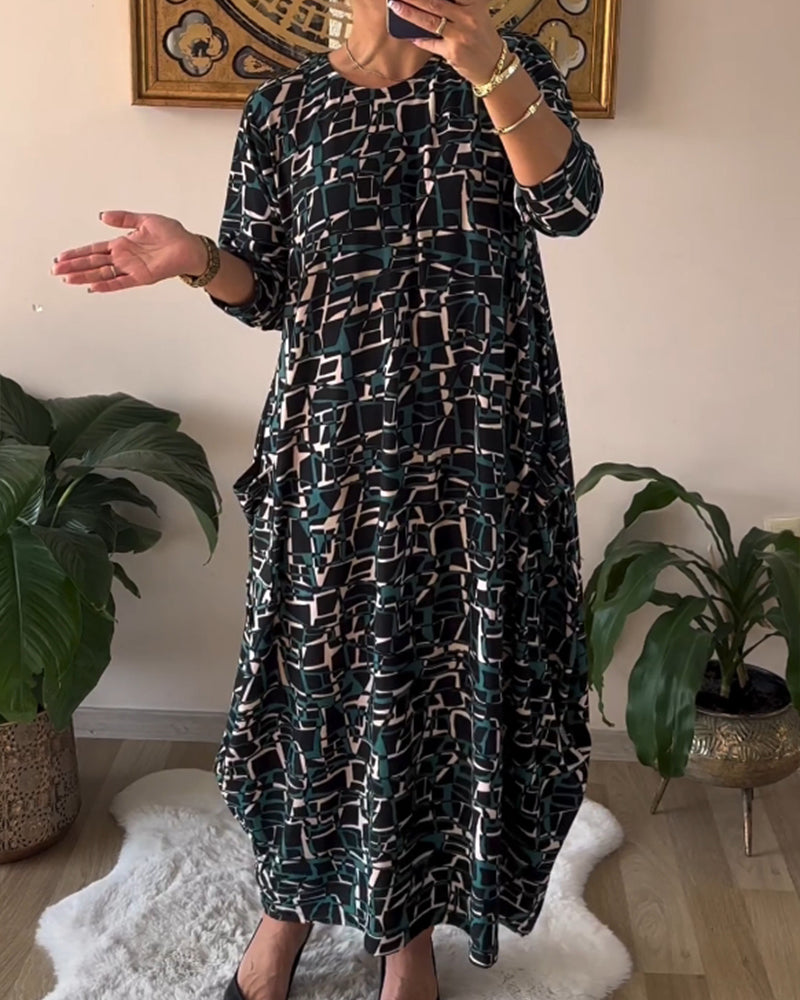 Product Image for Heidi-Mode | Lange Gemusterte Kleid aus Baumwollmischung, Grün / S