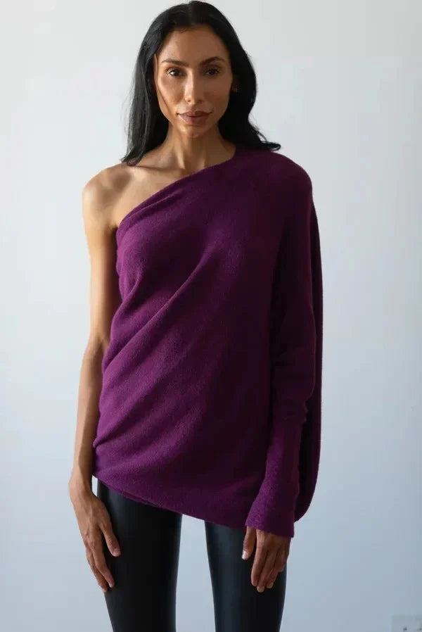 Product Image for Asymmetrischer drapierter Pullover, Lila / Eine Größe
