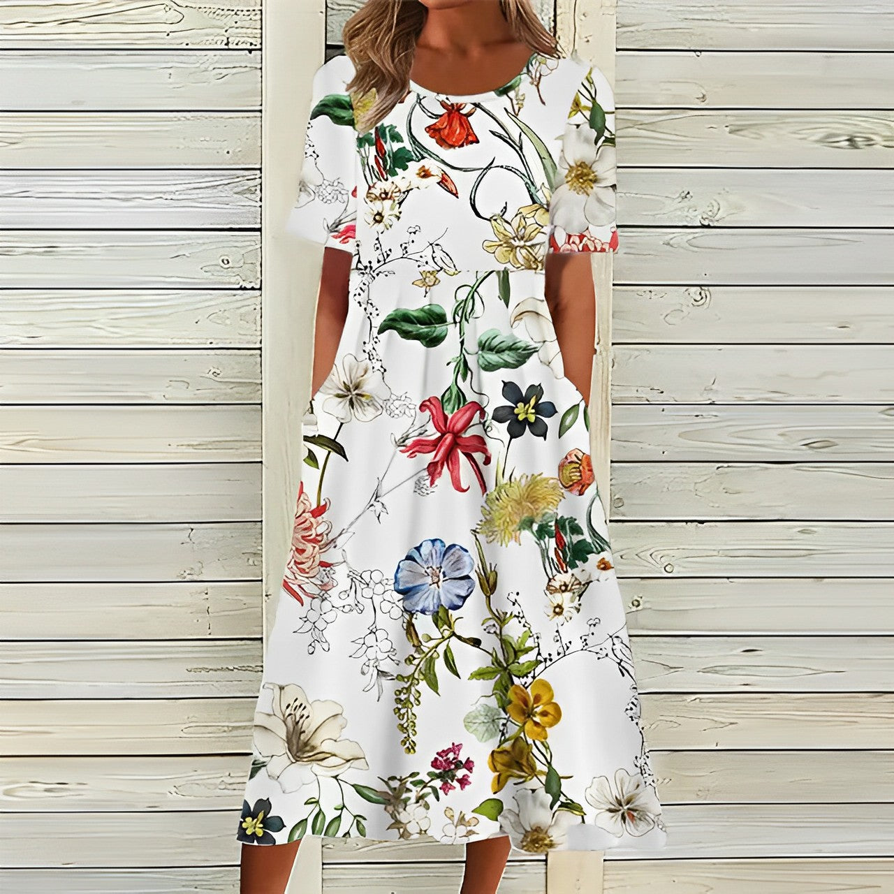 Product Image for Heidi-Mode | Stilvolle Weiße Kleid mit Blumenmuster, 2XL