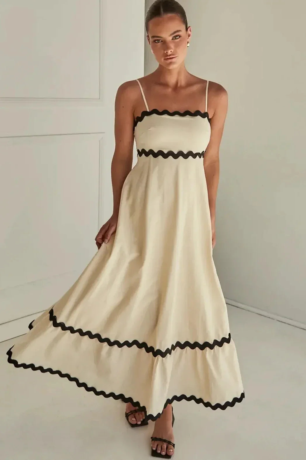 Product Image for Heidi-Mode | Kapri Langes Kleid In Kontrast, Helles Beige / S