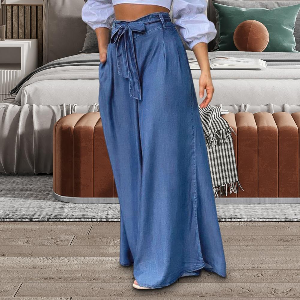 Product Image for Heidi-Mode | Blaue Jeans mit Breiten Beinen und Band Taille für Den Sommer, Helles Blau / S