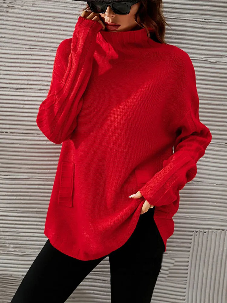 Product Image for Roter oversized Pullover mit Rollkragen, Rot / L
