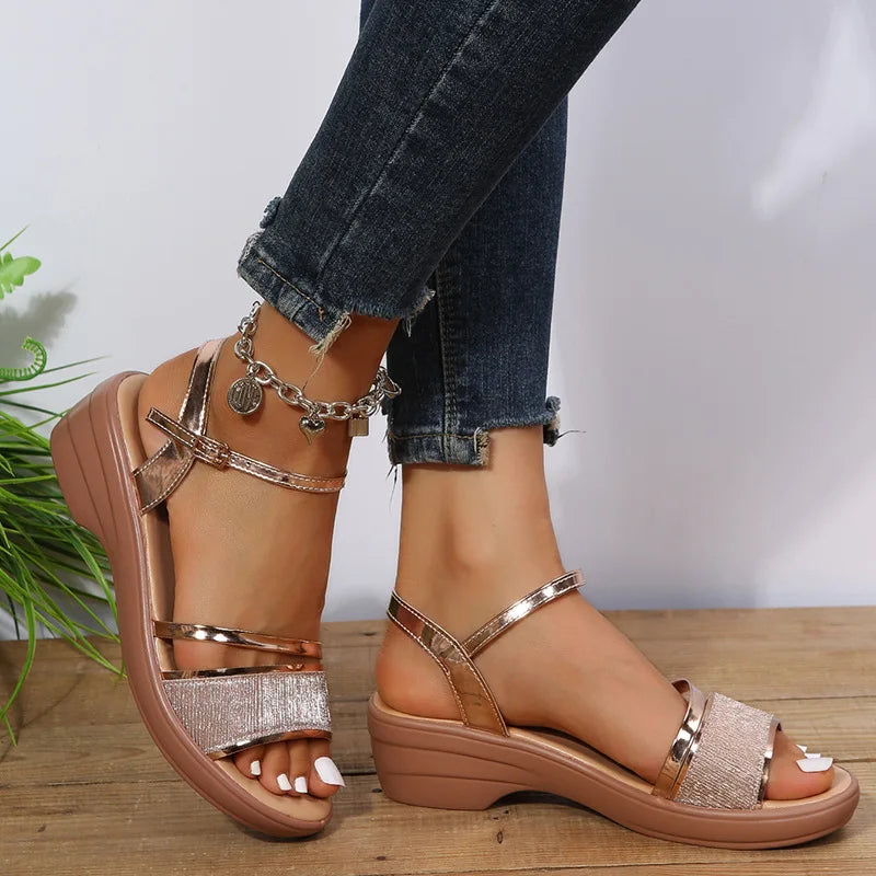 Product Image for Heidi-Mode | Orthopädische Sandalen mit Keilabsatz, Gold / 40