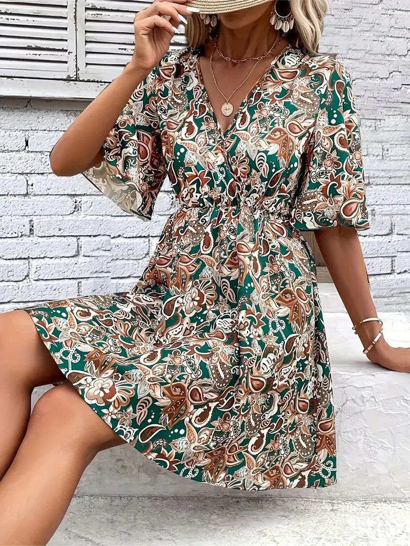 Product Image for kurzes Kleid mit Paisley-Druck und V-Ausschnitt | Cecile, Gemischte Farben / XS