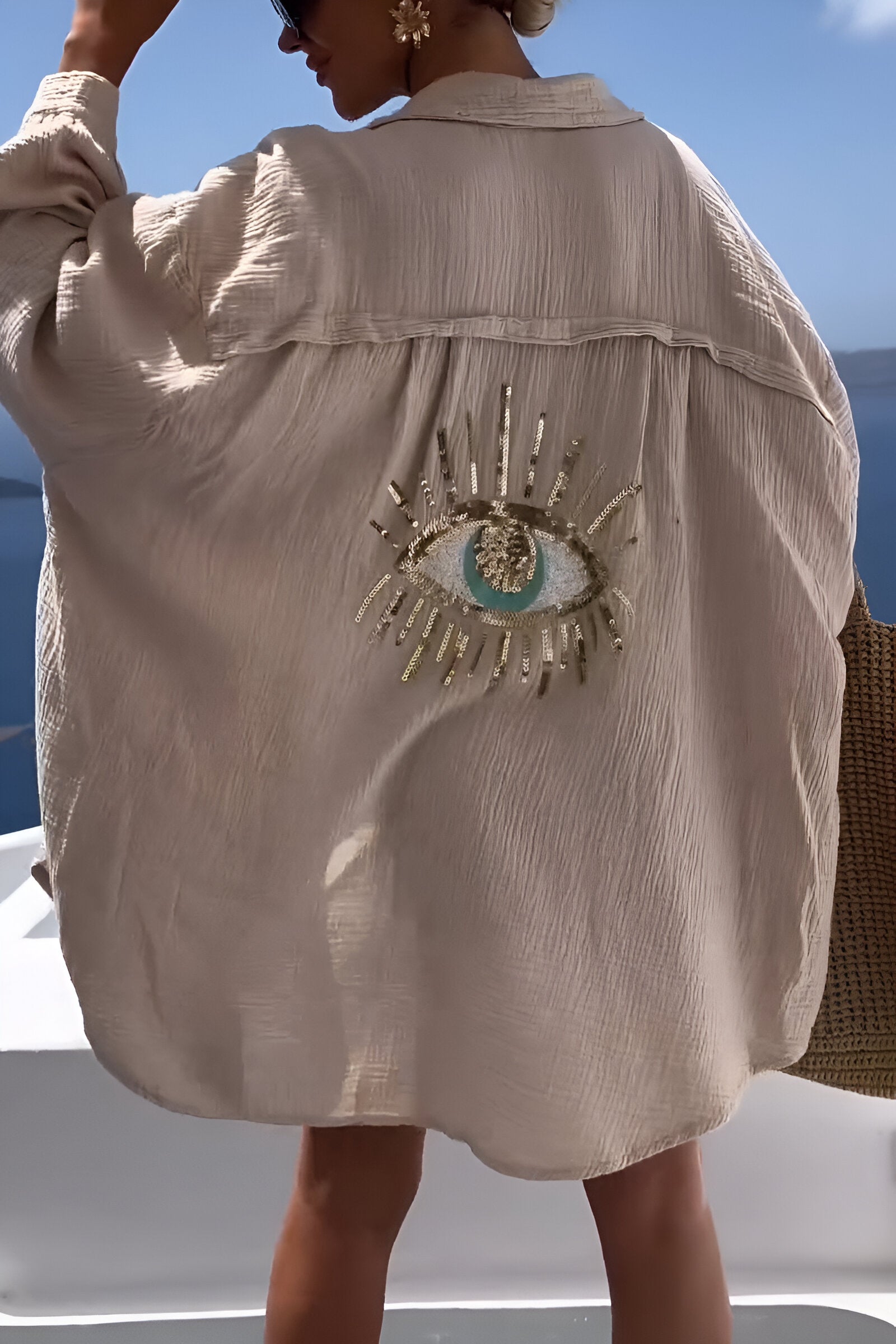 Product Image for Heidi | Evil Eye Perlen-Polo Button Down, Helles Khaki / 5XL