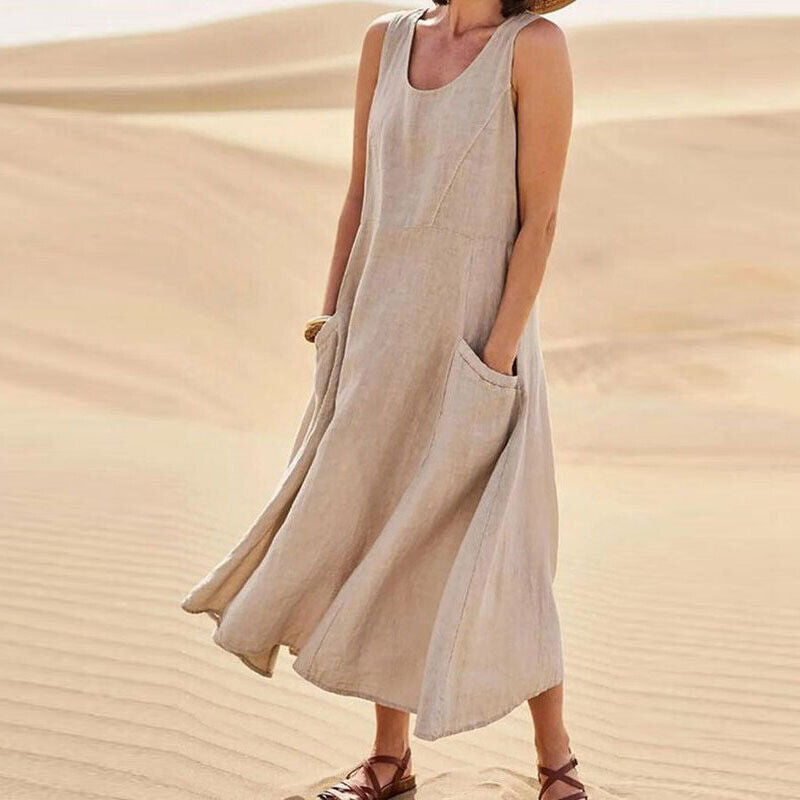 Product Image for casual losse lange zomerjurken, Khaki / 2XL