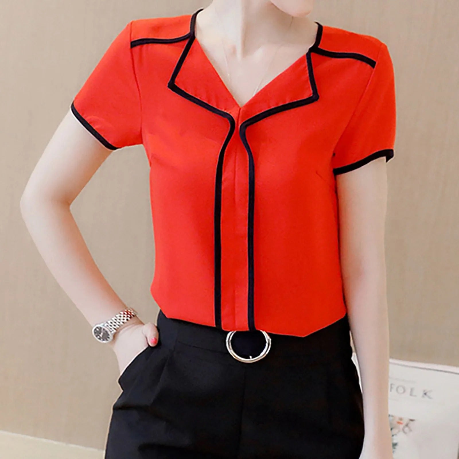 Product Image for Heidi-Mode | Kurzarm Hemd mit Knöpfen, Rot / S