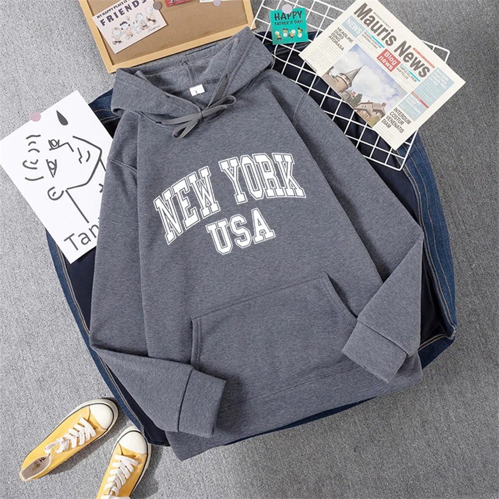 Product Image for Heidi-Mode | Sweatshirt Mit Kapuze Aus Fleece Druck New York Usa Für Damen, Bleu B / M