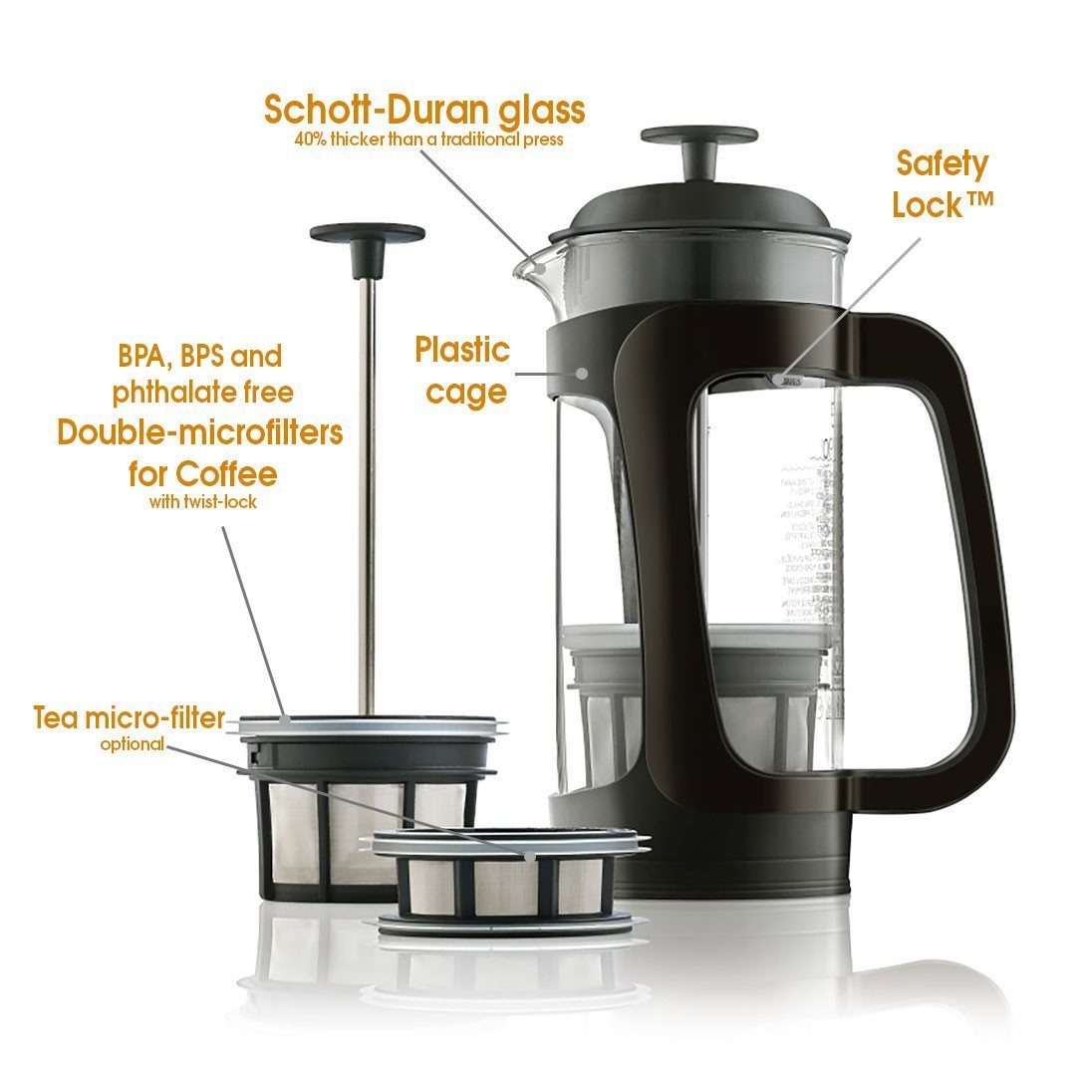 Espro Press P3 - Durable Schott-Duran Glass Carafe, 32 oz. (EXCLUSIVE: Free Coffee Stir Paddle)