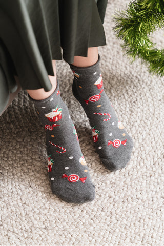 Gray socks with candies - Accessories for Christmas - Handbags, Accessories, Bags, Caps, Berets, Hats, Wallet, Purses, Belts, Wraps, Scarves, Shawls, Neckerchiefs, Gloves, Socks, Christmas EU - Elsy Style - Leading Marketplace for USA & European Women Clothing - Beauty at your fingertips
