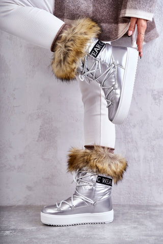 Sliver snow boots with fur - Women’s Ankle Boots & Booties - Footwear, Ankle Boots, Booties, Over the Knee High Boots, Heel Boots, Thigh-High Boots, Athletic Shoes, Trainers, Sneakers, Moccasins, Loafers, Court Shoes, Pumps Shoes, Platform Pumps, Heel Pumps, Block Heel Pumps, High Heels, Sky-High Stilettos, Ballet Flats, Espadrilles, Sandals, Buskins, Flips-Flops, Slippers EU - Elsy Style - Leading Marketplace for USA & European Women Clothing - Beauty at your fingertips