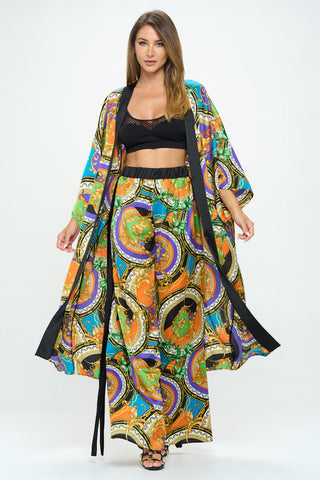 USA MADE!! Stretch Satin Print Long Kimono Cardigan – Elsy Style