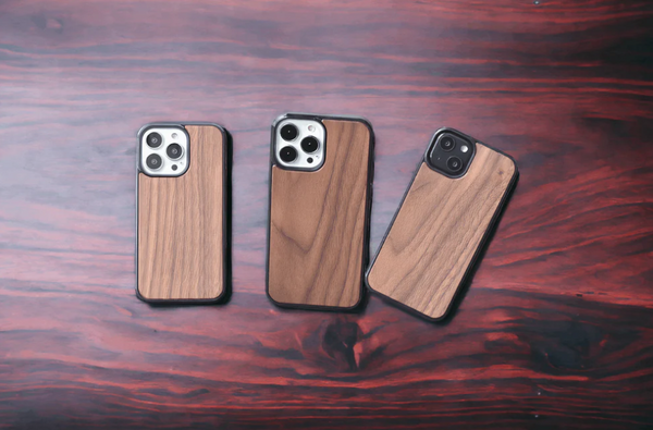 collection of walnut wooden phone cases