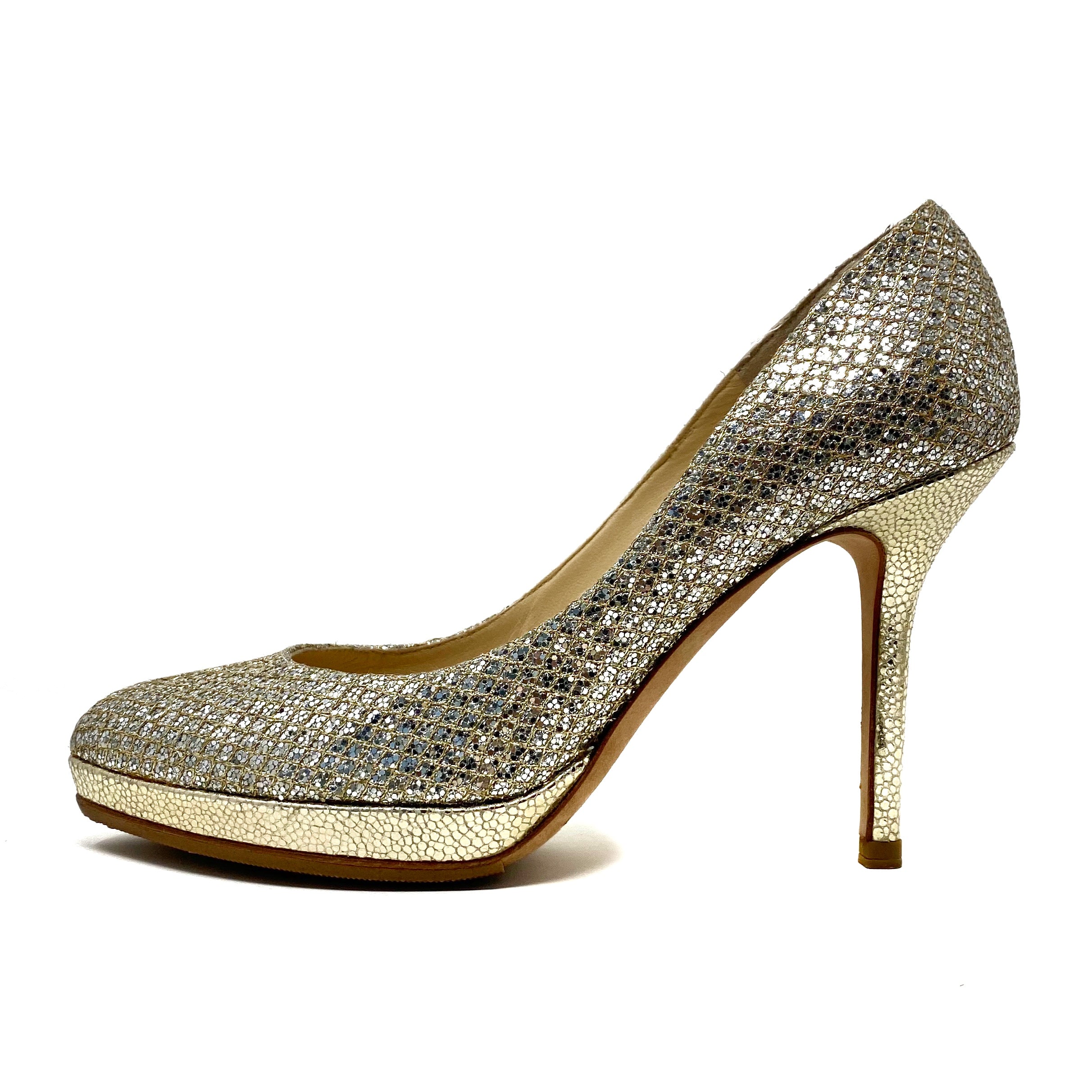 Jimmy Choo Champagne Glitter Fabric Isabel Pumps %%page%% %%sep