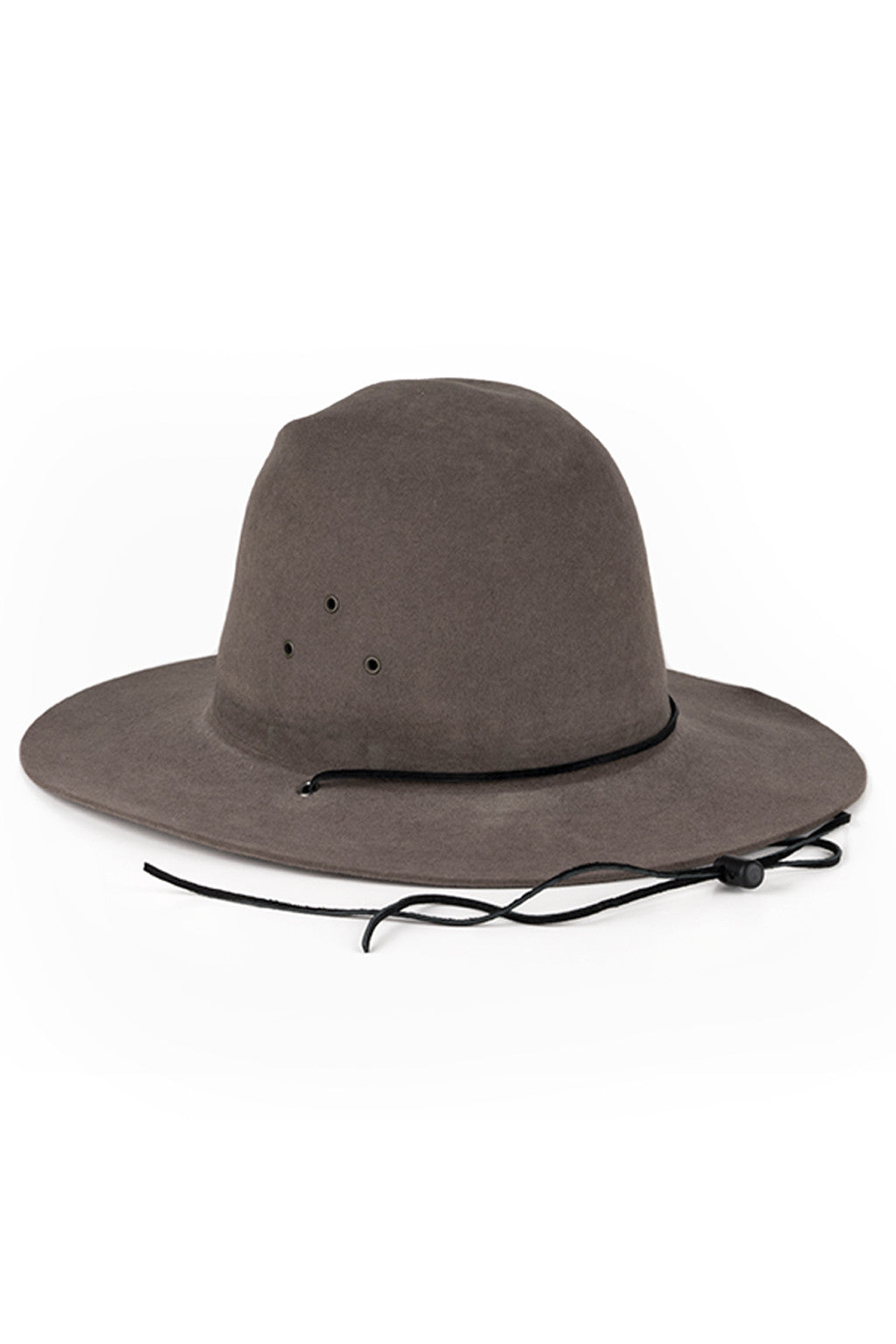 BROOKES BOSWELL Vintage 033 Hat, Grey Fur Felt / Black Leather Drawstring