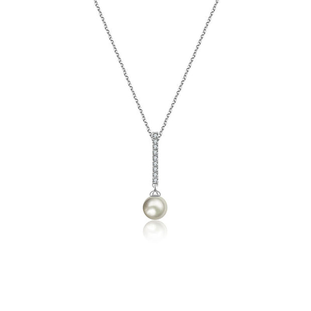 18k Gold 2 ways Line Shaped Diamond Necklace with Pearl