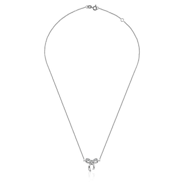 18k Gold Ribbon Bow Diamond Necklace