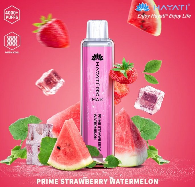 Hayati Pro Max 4000 Disposable Vape Puff Bar Box of 10 - Prime Strawberry Watermelon -Vapeuksupplier