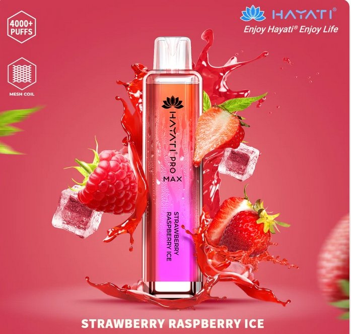Hayati Pro Max 4000 Disposable Vape Puff Bar Box of 10 - Strawberry Raspberry Ice -Vapeuksupplier