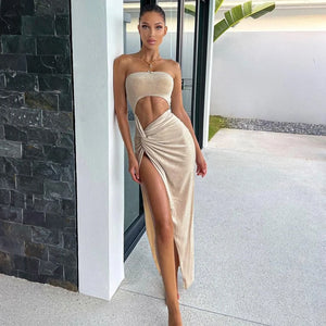 Sleeveless Sequined Wrapped Dress - Yalo