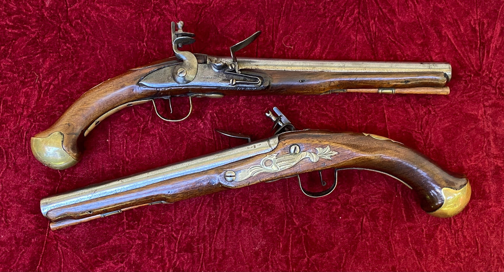 Pair of British Brass Barrel Pistols Converted from Flintlocks. (AH5391)