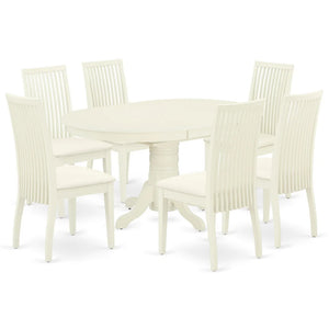 East West Furniture AVIP7-LWH-C 7 Piece Kitchen Table & Chairs Set Consist of an Oval Dining Room Table with Butterfly Leaf and 6 Linen Fabric Upholstered Chairs, 42x60 Inch, Linen White - ALUX Tables - Grand Linen Comforter Sets
