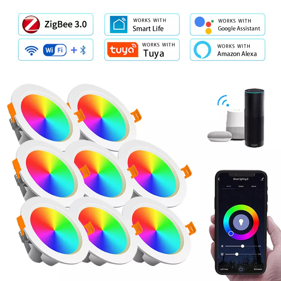 1/2/4/6/8pcs ZigBee Smart Ceiling Light RGB Tuya WiFi Bluetooth LED Downlights Recessed Spotlight Alexa Lamp Control Google Home ET24
