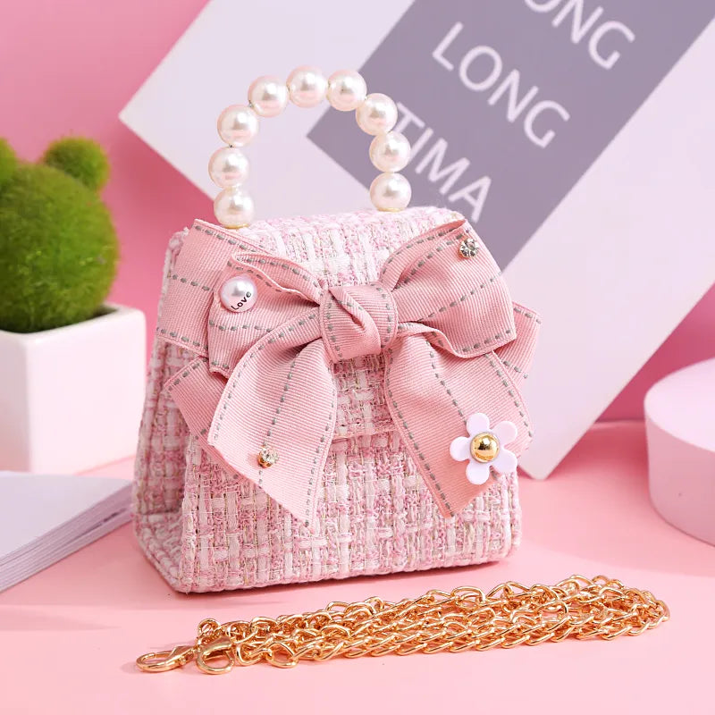 Korean Style Girls Princess Bowknot Messenger Bag Cute Kids Fashion Crossbody Bags for Girls Coin Wallet Baby Party Purse Gift BPW24