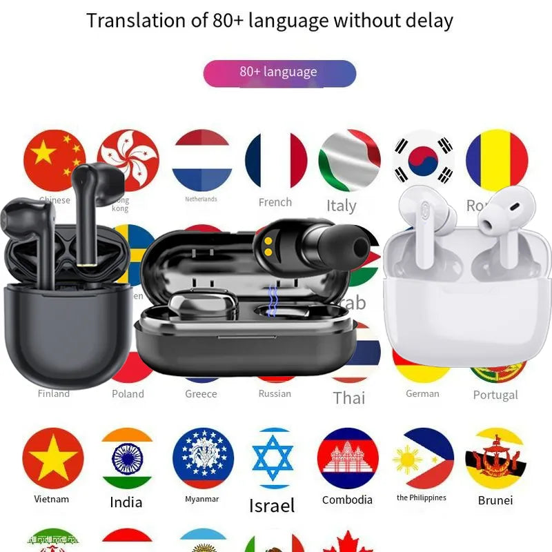 Smart TWS Translation Headphones 80 Languages Instant Translate Smart Voice Translator Wireless Bluetooth Translator Earphone ET24